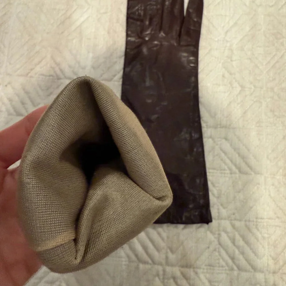 NEW Chocolate Brown Leather Gloves, S-M - Picture 4 of 5